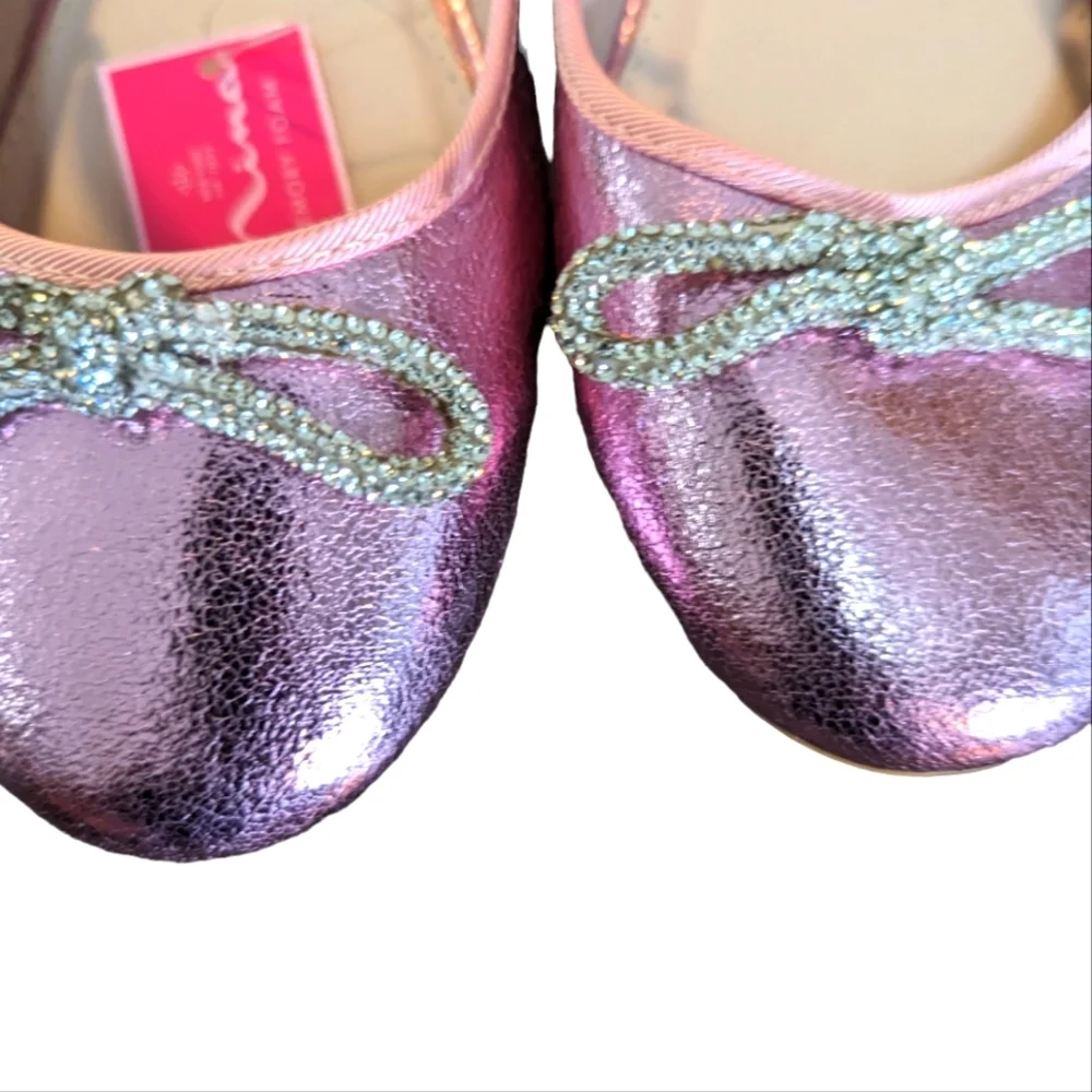 NEW /Nina Kids Kendalla Ballet Flat Light Pink Crackled Metallic Big Kid..Size 6